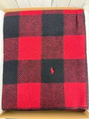 E【保管品】RALPH LAUREN ラルフローレン ウッズマンスタジアムブランケット 100cm×140cm 赤 黒 チェック柄 ブランケットのサムネイル