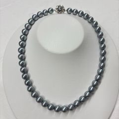 レディース パールネックレス ブルーグレー系 約8.1㎜ SILVER刻印