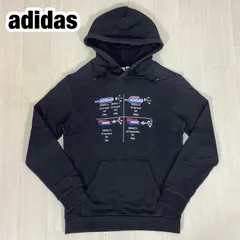adidas Originals アディダス オリジナルス ビッグロゴ プルオーバーパーカー sizeM ブラック 黒 着丈67.5cm 肩幅49cm 身幅(脇下)51cm 袖丈62cm【古着】のサムネイル