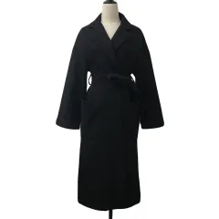 ザラウーマン ZARA WOMAN コート チェスター 前開き ロング ウール リボンベルト 無地 長袖 USA XS 黒 ブラックのサムネイル
