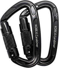 KOBE.K.Carabiner カラビナ専門店 神戸輝き CE認証 破断強度 2400kg 24kN 国内テスト済 アルミ素材 重さ57g オートロックゲート ツイストロック 2個セット 000円 (ブラック,  全長：100mm 幅：60mm)