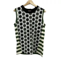 MARNI(マルニ) チュニック サイズ44 L レディース美品  - 黒×ダークグリーン×白 クルーネック/ノースリーブ/ドット柄/ボーダーのサムネイル