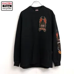 00s USA製 HARLEY DAVIDSON 袖プリント フレイムパターン 長袖Ｔシャツ メンズ 表記Mサイズのサムネイル