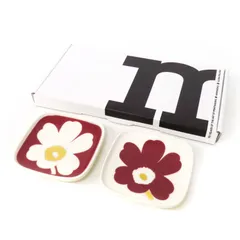 Wf26067 未使用 marimekko マリメッコ 花柄 プレート 小皿 ウニッコ 10×10cm 2枚セット 陶磁器 食器 白×ワンレッド×ゴールド Juhla Unikkoのサムネイル