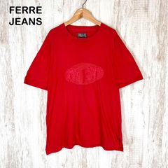 古着 90s FERRE JEANS ヴィンテージ フェレジーンズ ロゴ刺繍 クルーネック Tシャツ レッド