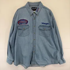古着 ラングラー Wrangler デニム 長袖シャツ ロゴ 大きいサイズ 刺繍 ボタンダウン 2XL  ブルー系 メンズのサムネイル