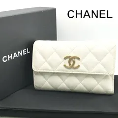 良品 CHANEL シャネル ココマーク マトラッセ キャビアスキン 三つ折り 財布 ホワイト GP金具 ランダム ブランド y294のサムネイル