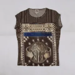 ジページェ バイ ジャンポールゴルチエJPG by GAULTIER ギャラクシープリントパワーネットフレンチスリーブTシャツ 茶カーキ40のサムネイル