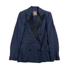 イタリア製 シルク混 TRUSSARDI トラサルディ ラペル切替 チェック ダブル ジャケット /ネイビー系 レディースのサムネイル