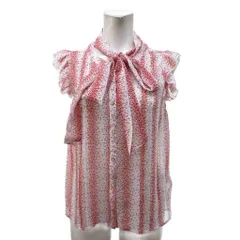 トラッゾドンナ Torrazzo Donna 美品 ブラウス ノースリーブ 総柄 リボン ボウタイ フリル シアー 赤 レッド /HWのサムネイル