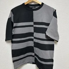 (^w^)b INED HOMME イネドオム Tシャツ 半袖 クルーネック 左右切り替え 横縞 ボーダー ブロックデザイン カットソー 春 夏 カジュアル バイカラー ブロック柄 メンズ サイズM OM13110HGのサムネイル