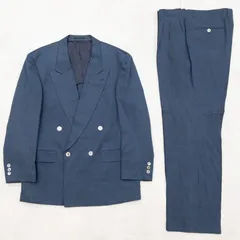 LANVIN ランバン セットアップ スーツ ダブルブレスト テーラードジャケット パンツ シルク リネン ネイビー メンズ 48 b02137のサムネイル