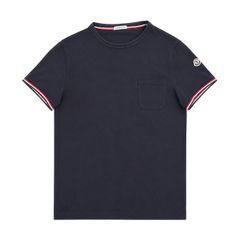 モンクレール 襟ロゴ 刺繍 ワッペン Tシャツ ネイビー サイズM 4S299