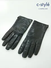 D721 [人気] COACH コーチ 革手袋 7 ブラック レザー シルク100% イタリア製 LEATHERWARE レディース | ★のサムネイル