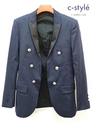 P096 [人気] BALMAIN バルマン テーラードジャケット 44 ネイビー BH1 6 BUTTONS JACKET WITH SATI | ★のサムネイル