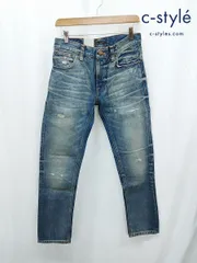 E027 [未使用品] Nudie Jeans ヌーディージーンズ デニムパンツ 31 インディゴ THIN FINN REPAIRED VINTAGE ダメージ加工 | ★のサムネイル