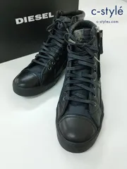 D519 [美品] DIESEL ディーゼル レザースニーカー 28.5cm ブラック ハイカット サイドジップ Y01169 P0878 T8013 | ★のサムネイル