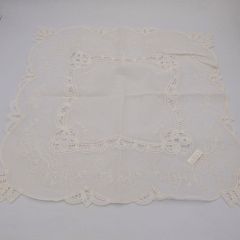 汕頭 スワトウ刺繍 ハンカチ 麻 ドロンワーク ヴィンテージ 約29cm