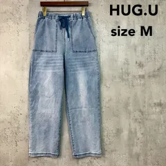 HUG.U ハグユー デニムパンツ Mサイズ ライトブルー ジーンズ イージーパンツ ワイド ウエストゴム 紐付き ストレッチ ゆったり 楽ちん レディース ボトムス カジュアル デイリー オールシーズン 柔らかい ★ ■■のサムネイル
