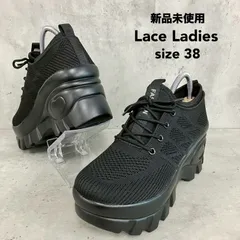 新品未使用 Lace Ladies  レースレディース 38サイズ ソリッドカラー 厚底 レースアップ スポーツスニーカー ボリュームソール チャンキーソール ダッドスニーカー ウォーキング シューズ 靴 ブラック ローカット 紐靴 ★ ■■のサムネイル
