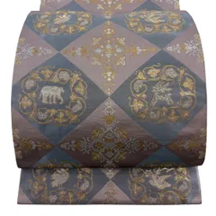 【美品】 袋帯 逸品 龍村晋 落款 草花 鳥獣 箔 薄紫 全通 正絹 【中古】のサムネイル