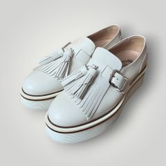 トッズ レザー フリンジ スリッポン スニーカー 白 38 1/2 25.5cm