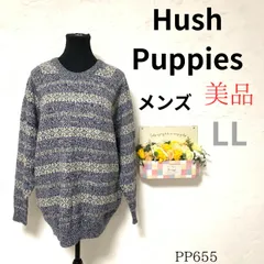 ★Hush puppies★ LL メンズ セーター 青系 美品 ニット 左胸ロゴ刺繍 薄手 アクリル 毛 カジュアル きれいめ シンプル 定番 人気 お出かけ まちぶら 旅行のサムネイル