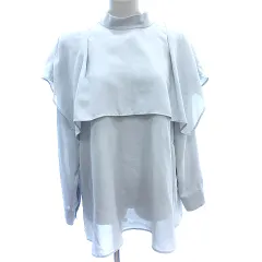 ヒロコビス HIROKO BIS 2点セット レイヤード シャツ ブラウス スリットネック 長袖 ポンチョ ハイネック 13AB XL 水色 ライトブルー /AUのサムネイル