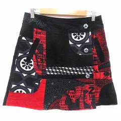 デシグアル Desigual ラップスカート 台形 ミニ ベロア 総柄 36 S 黒 ブラック /YKのサムネイル