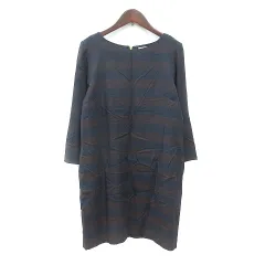 アダムエロペ Adam et Rope' ワンピース ミニ ボーダー 長袖 38 M 紺 ネイビー 茶 ブラウン /MNのサムネイル