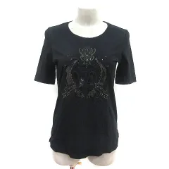 バレンザポースポーツ VALENZA PO SPORTS Tシャツ カットソー Uネック スパンコール ラインストーン 刺繍 半袖 38 黒 ブラック /MSのサムネイル