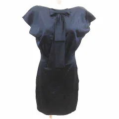 ザック・ポーゼン ZACPOSEN ワンピース ひざ丈 リボン フレンチスリーブ 絹 シルク 6 M 紺 ネイビー /YKのサムネイル