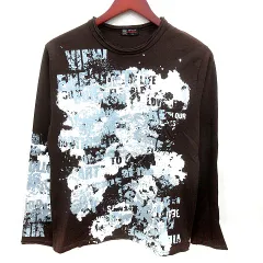 エムケーミッシェルクランオム MK MICHEL KLEIN HOMME Tシャツ カットソー Uネック 長袖 総柄 ダメージ加工 F 茶 ブラウン /RTのサムネイル