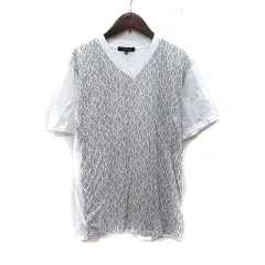 ミッシェルクラン MICHEL KLEIN Tシャツ カットソー Vネック ヒョウ柄 レオパード 48 XL 白 ホワイト グレー /YIのサムネイル