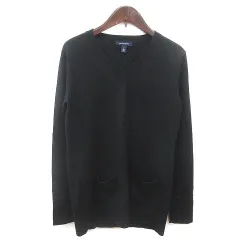 ランズエンド LANDS' END ニット カットソー Vネック ウール カシミヤ混 長袖 S 黒 ブラック /MSのサムネイル