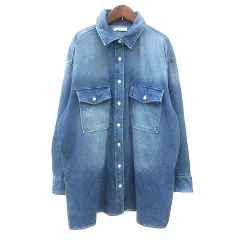 ジーナシス JEANASIS シャツワンピース ミニ 長袖 デニム ウォッシュ加工 F 紺 ネイビー /MNのサムネイル
