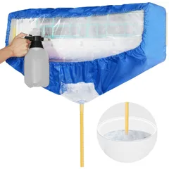 サポートプレート式 エアコン洗浄カバー 壁掛用 L サイズ エアコン掃除カバー 家庭用 業務用 エアコンクリーニングキット 防水カーテン 280cm 排水ホース付き 汚水飛散防止（Lサイス） 1のサムネイル