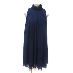 ジネス Jines ワンピース ひざ丈 花モチーフ ノースリーブ M 青 ブルー /MSのサムネイル