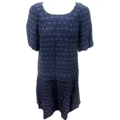 キャシャレル cacharel ワンピース Aライン ひざ丈 半袖 総柄 36 紺 ネイビー /RTのサムネイル