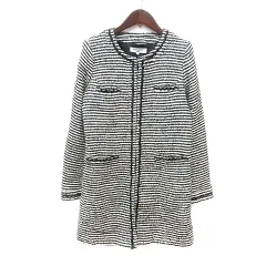 ナチュラルビューティーベーシック NATURAL BEAUTY BASIC ノーカラーコート 総裏地 ボーダー スパンコール L 白 ホワイト 黒 ブラック /MNのサムネイル