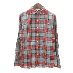 トランスコンチネンツ TRANS CONTINENTS シャツ チェック 長袖 M グレー 赤 レッド /MNのサムネイル