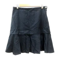 ハリス HARRISS フレアスカート ひざ丈 ストライプ ウール 38 M 紺 ネイビー /MNのサムネイル