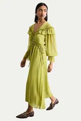 ウエアハウス レディース トップス ワンピース フリル マキシ Warehouse Ruffle Shoulder Detail Boho Maxi Dress Chartreuse シャルトリューズのサムネイル