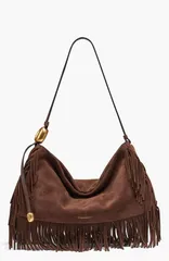 ダナ キャラン ニューヨーク レディース バッグ ベルベット スエード フリンジ Donna Karanew York Velvet Suede Fringe Large Shoulder Chocoのサムネイル