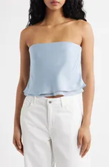 マンゴ レディース トップス シャツ ストラップレス MANGO Azur Strapless Crop Top LTPASTEL BLUE ブルーのサムネイル