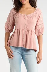 ラッキーブランド レディース トップス シャツ ジャージー Lucky Brand Jersey Babydoll TopEACH BEIGE ピーチのサムネイル