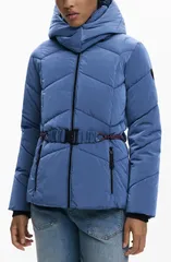 デジグアル レディース アウター コート キルティング Desigual Quilted Puffer Coat with Removable Hood LIGHT BLUE ブルーのサムネイル