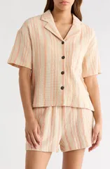 エラン レディース トップス シャツ ニット Elan Knit Short Sleeve ButtonUp CoverUp Shirt CAYENNE STRIPE ストライプのサムネイル