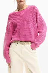 デジグアル レディース アウター パーカー・スウェット セーター Desigual Mix Stitch Sweater PINK ピンクのサムネイル