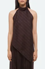 ヘルムート ラング レディース トップス シャツ リネン ホルター Helmut Lang Pinstripe Linen Blend Scarf Halter Top BROWN MULTI ブラウのサムネイル